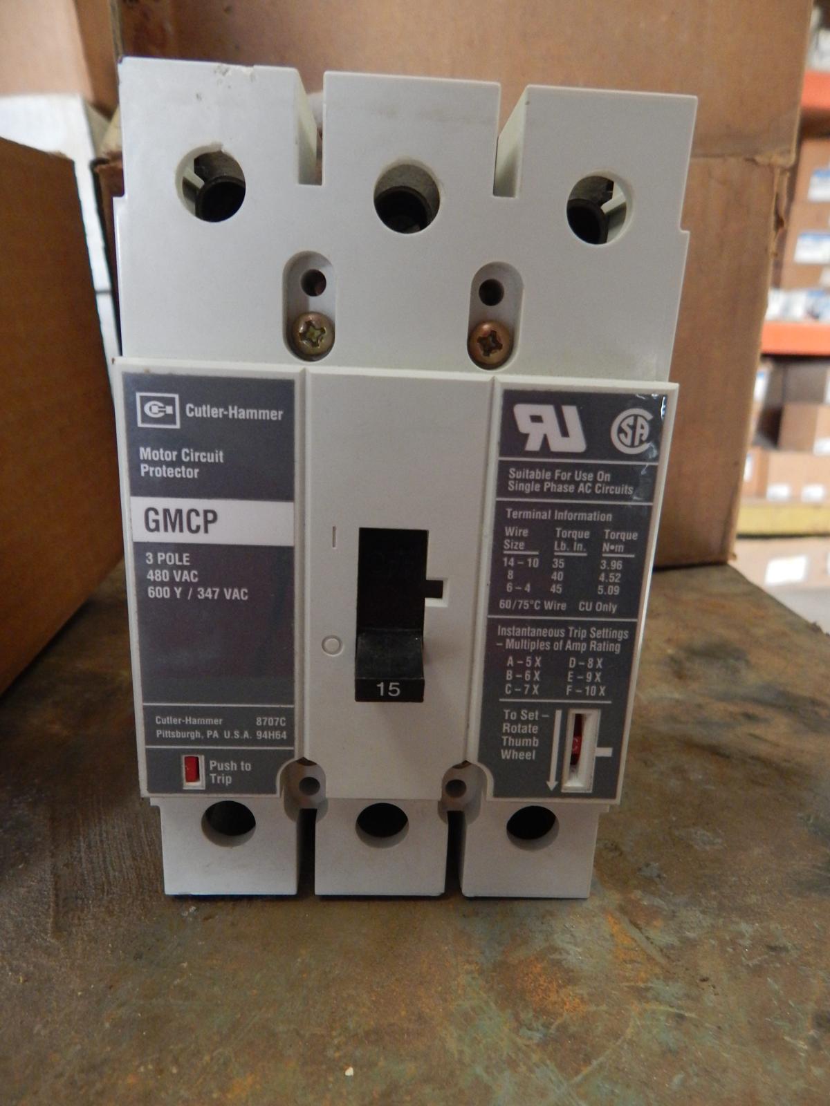 Interruptor 15 AMP 480 VAC 3 polos modelo GMCP015E0C marca Cutler Hammer - imagen 1