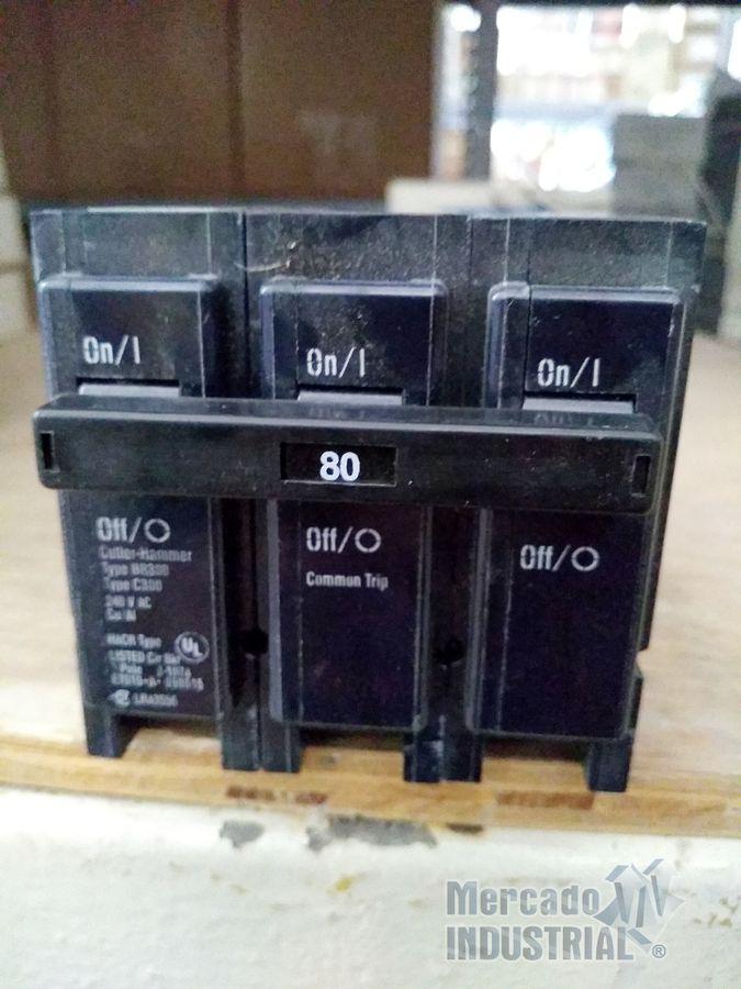 Interruptor 80 AMP 240VAC 3 Polos modelo BR380 marca Cutler Hammer - imagen 1