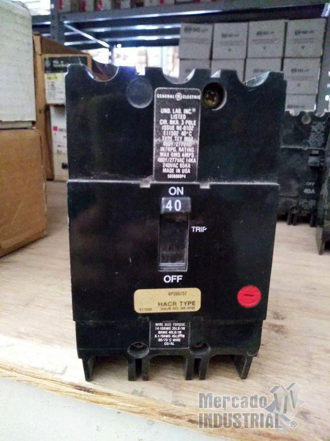 Interruptor 40 AMP 480y/277VAC 3 Polos modelo NP256757 marca General Electric - imagen 1
