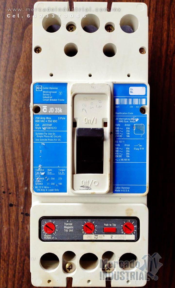 Interruptor 250 AMP 600 VAC modelo JD3250F marca Cutler Hammer - imagen 1