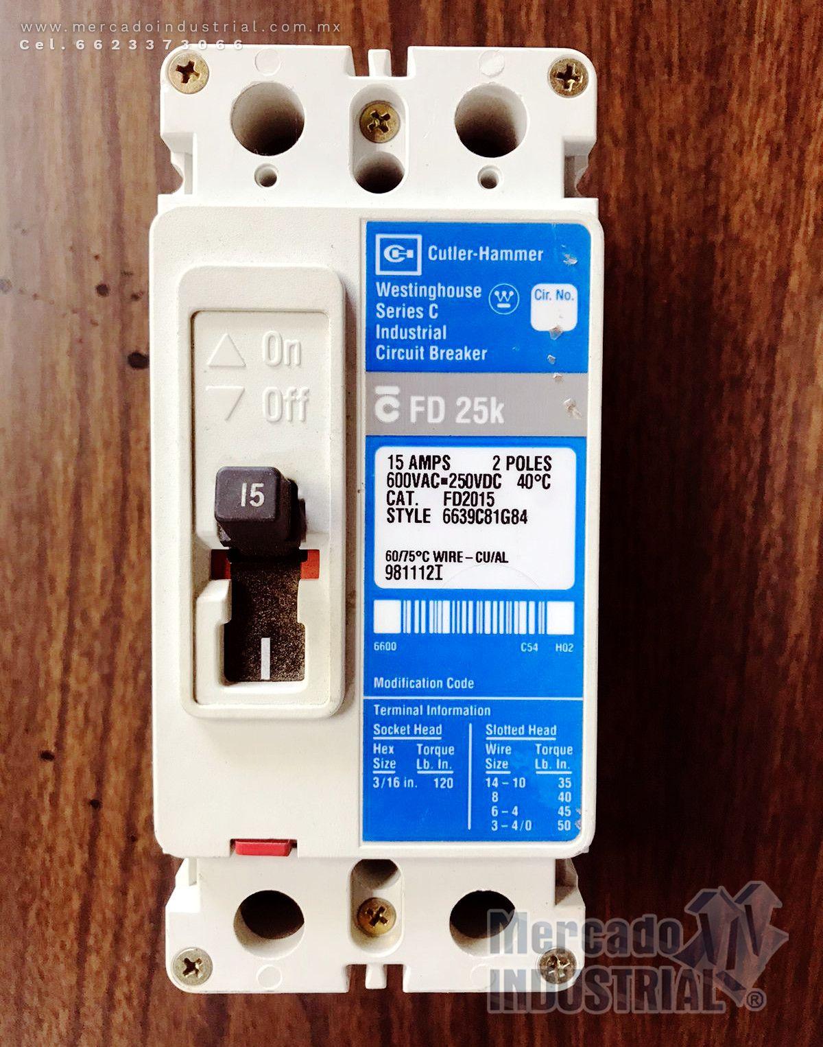 Interruptor de 15 AMP 600 VAC 2 Polos modelo FD2015 marca Cutler Hammer - imagen 1