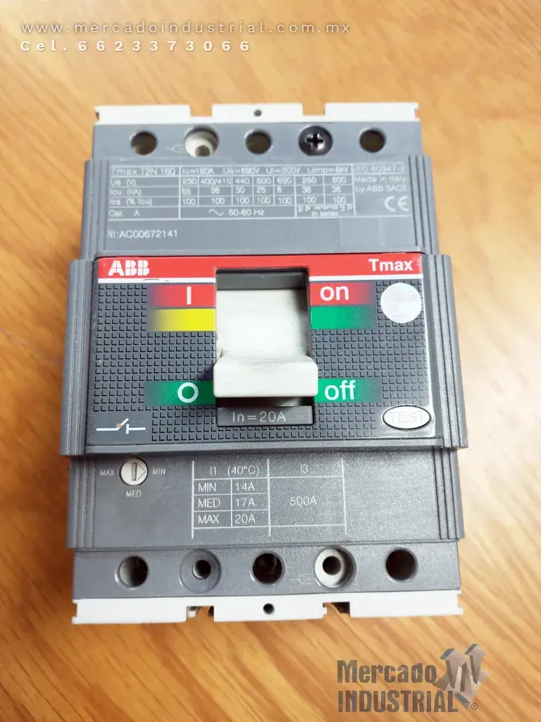 Interruptor termomagnético 20 AMP modelo TMAX T2N160 marca ABB - imagen 1