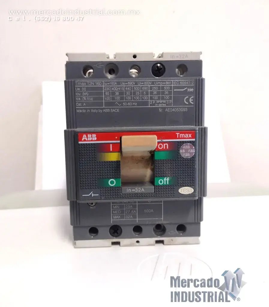Interruptor termomagnético de 32 AMP 3 polos modelo Tmax T2N 160 marca ABB - imagen 1