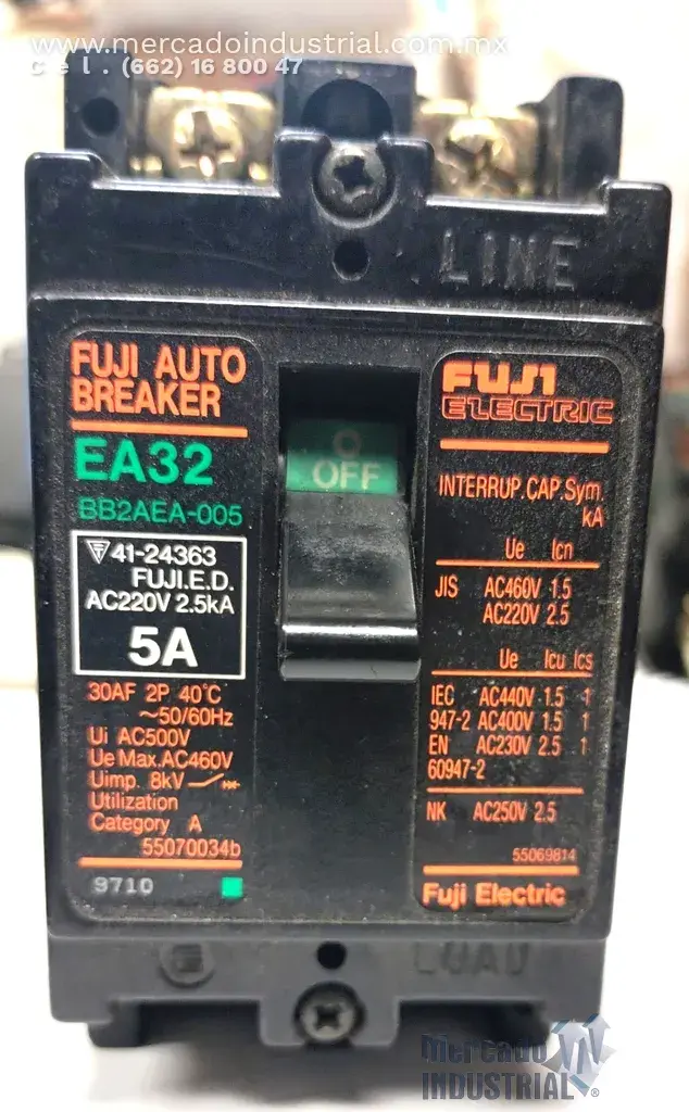 Interruptor FUJI AUTO BREAKER 5 AMP 460VAC 2 polos modelo EA32 marca FUJI ELECTRIC - imagen 1