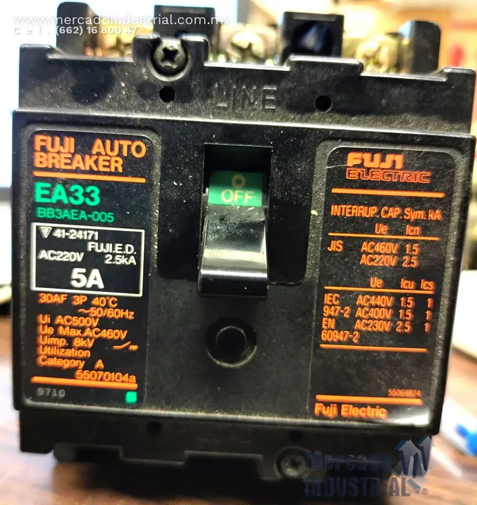 Interruptor FUJI AUTO BREAKER 5 AMP 460VAC 3 polos modelo EA33 marca FUJI ELECTRIC - imagen 1