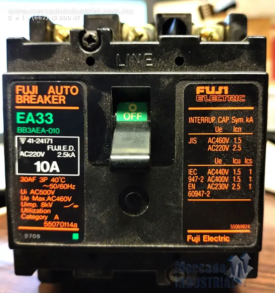 Interruptor FUJI AUTO BREAKER 10 AMP 460VAC 3 polos modelo EA33 marca FUJI ELECTRIC - imagen 1