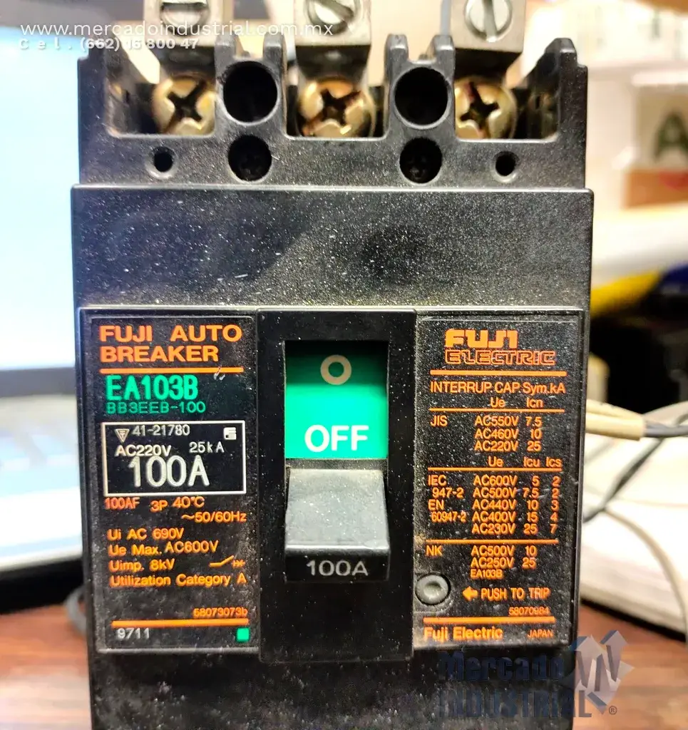 Interruptor FUJI AUTO BREAKER 100 AMP 690VAC 3 polos modelo EA103B marca FUJI ELECTRIC - imagen 1
