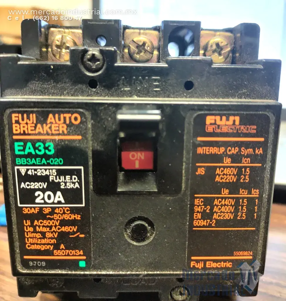 Interruptor FUJI AUTO BREAKER 20 AMP 460VAC 3 polos modelo EA33 marca FUJI ELECTRIC - imagen 1