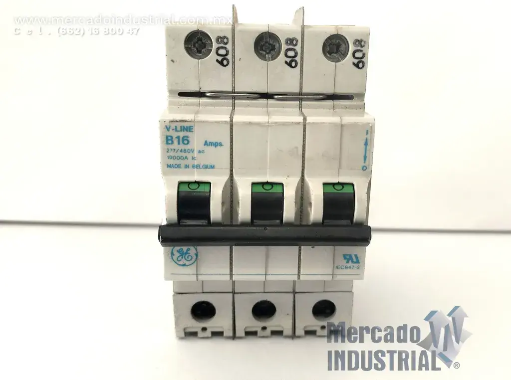 Interruptor térmico 16 AMP 277/480 VAC 3 polos modelo V17316 marca General Electric - imagen 1
