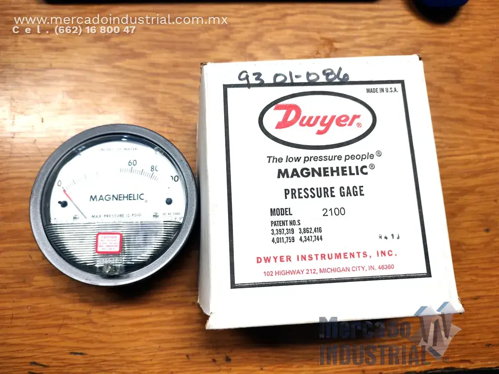 Medidor de presión diferencial magnético 0-100 pulgadas de agua modelo 2100 marca Dwyer - imagen 1