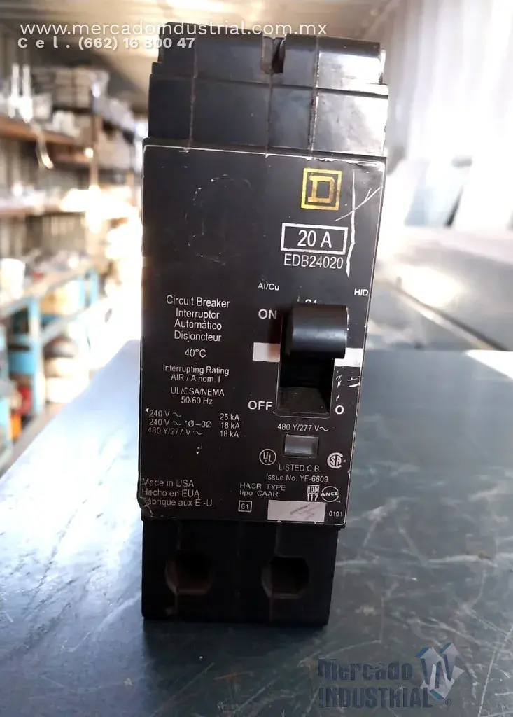 Interruptor 20 AMP 240 V 2 polos modelo EDB24020 marca Square D - imagen 1
