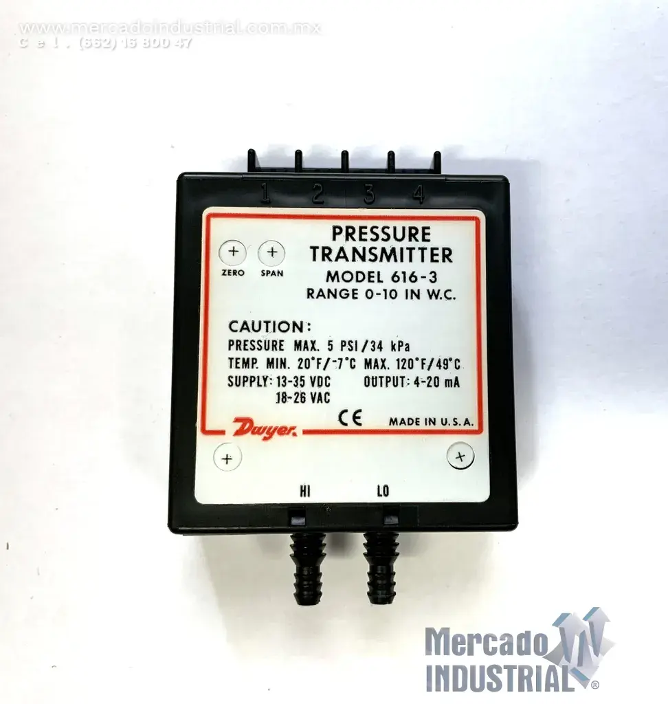 Transmisor de presión 0-10 IN WC 5 PSI modelo 616-3 marca Dwyer - imagen 1