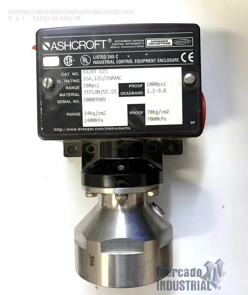 Switch de presión 200 PSI 125/250V modelo B420T X2S marca ASHCROFT - imagen 1