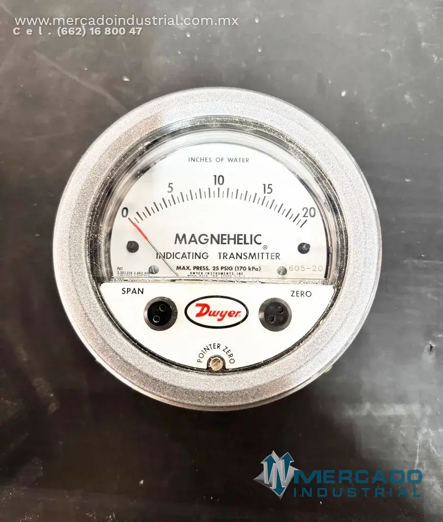 Manómetro de presión diferencial magnético 25 PSI modelo 605-20 marca Dwyer - imagen 1