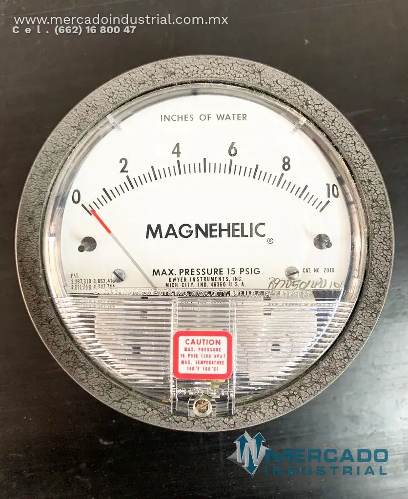 Manómetro de presión diferencial de agua 15 PSIG 0-10" modelo 2010 marca Dwyer - imagen 1