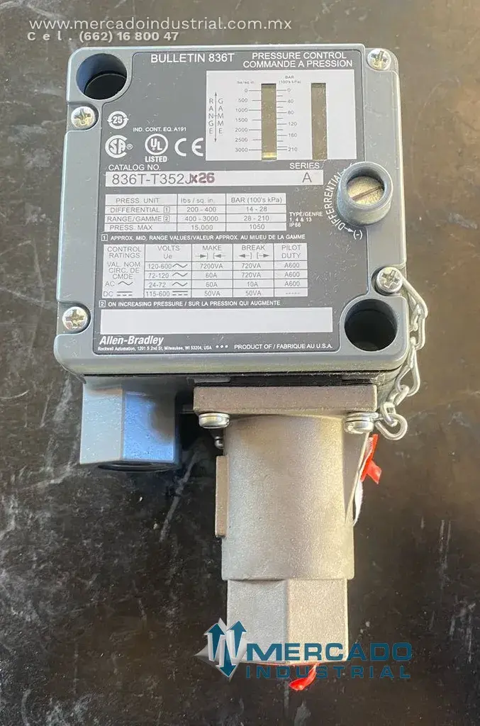 Interruptor 600VAC 1050 BAR parte 836T-T352JX26 marca Allen Bradley - imagen 1