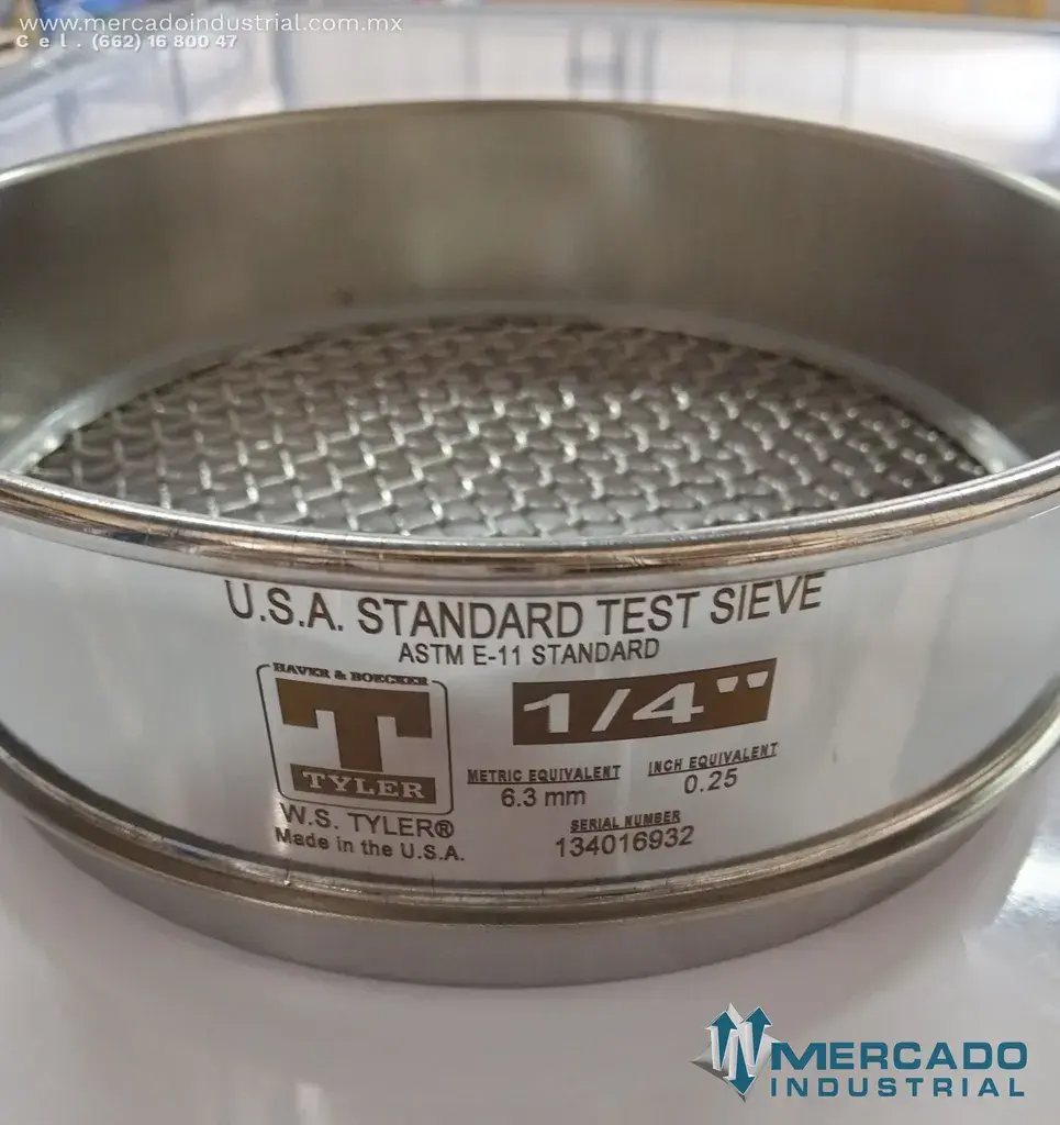 Tamiz para laboratorio malla 1/4" abertura 6.3 mm (0.25") marca W.S. TYLER - imagen 1