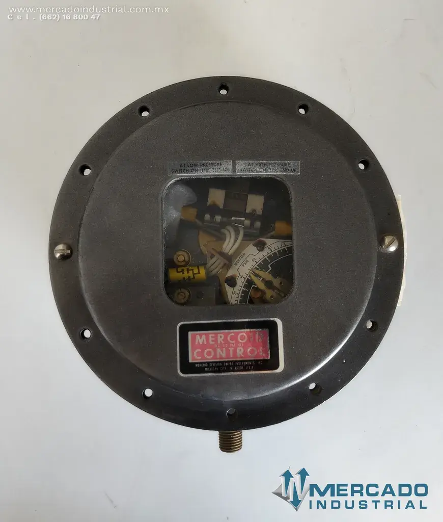 Presostato con tubo de Bourdon de latón 5 a 100 PSI parte DAW-33-153-6 marca Mercoid - imagen 1