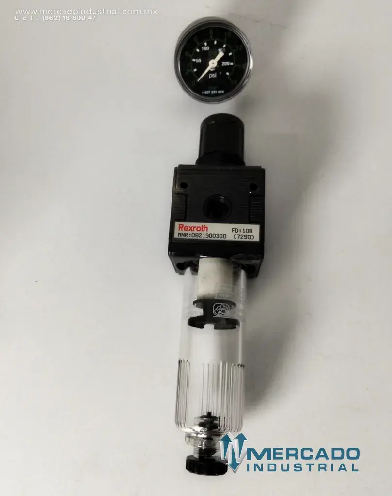 Filtro regulador de aire neumático 230 PSI con manómetro modelo 0821300300 marca Rexroth - imagen 1