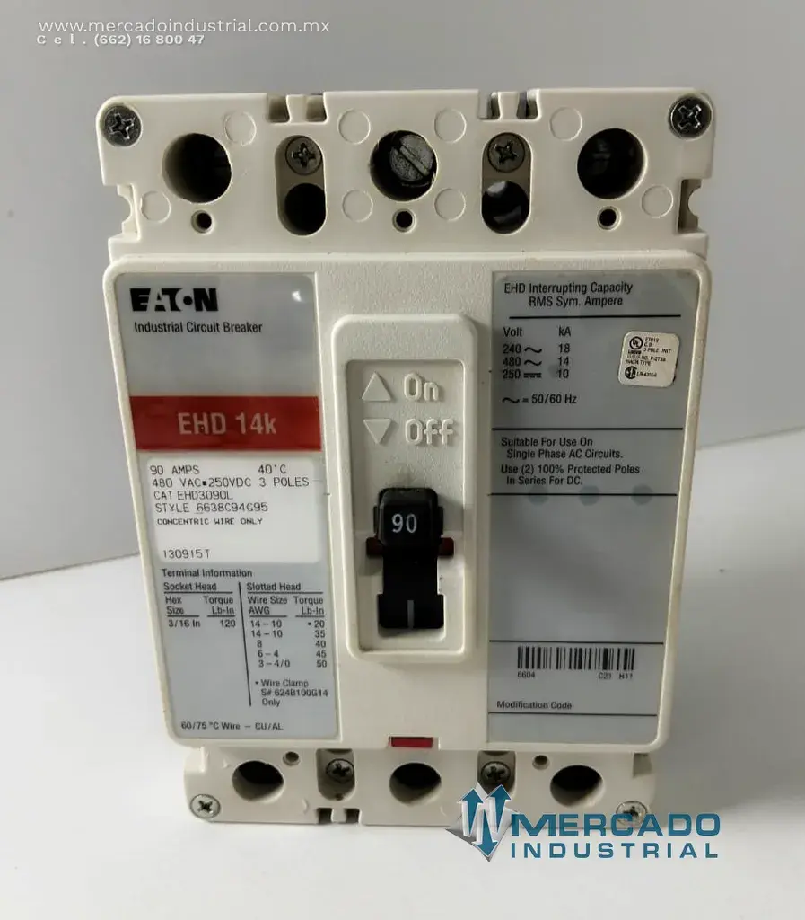 Interruptor automático industrial 90 AMP 480 VAC 3 polos  modelo EHD 14k marca Eaton - imagen 1