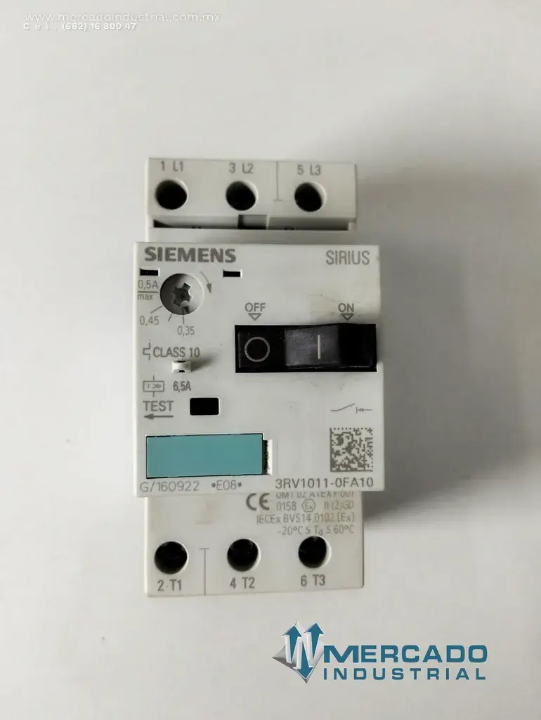 Interruptor guardamotor 0.5 AMP 690 VAC modelo 3RV1011-0FA10 marca Siemens - imagen 1