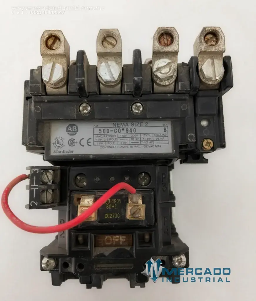 Contactor eléctrico industrial 480VAC 45 AMP modelo 500-C0*940 marca Allen-Bradley - imagen 1