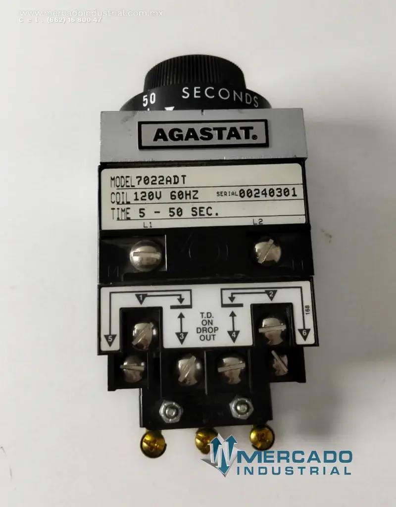 Relé temporizador electromecánico 600 VAC 15 A modelo 7022ADT marca AGASTAT - imagen 1