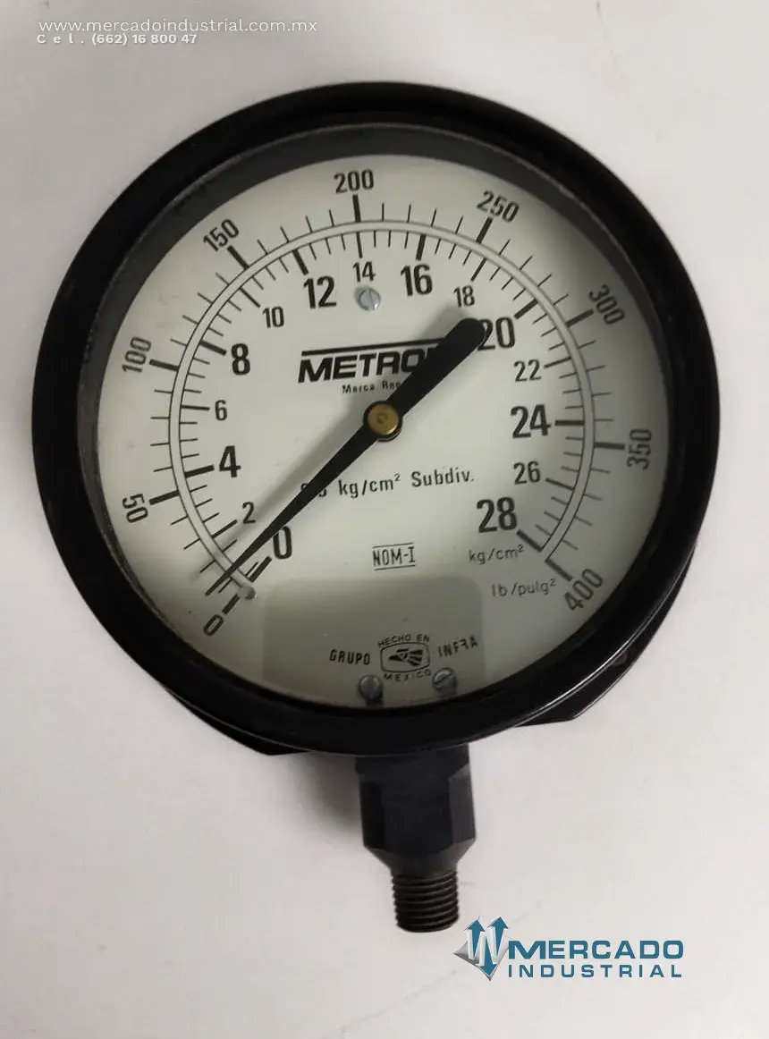 Manómetro de presión 400 PSI-28 kg/cm² marca METRON - imagen 1
