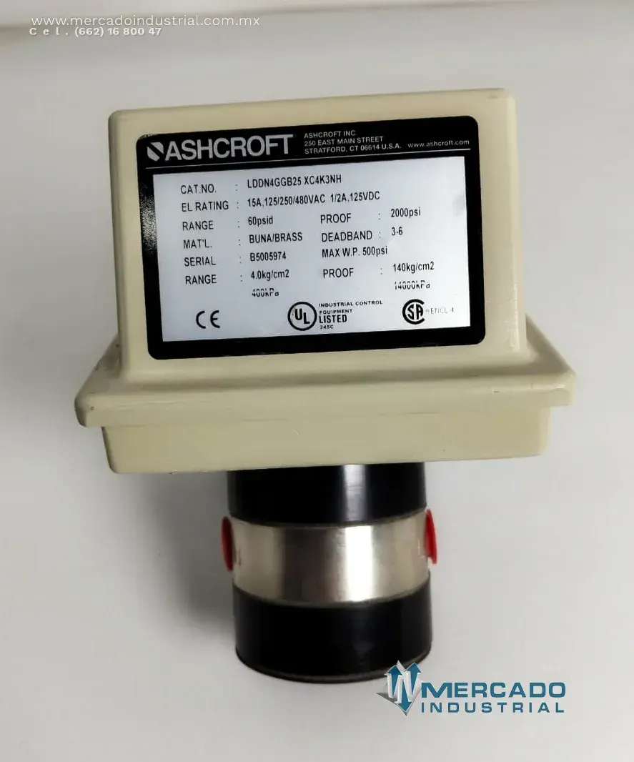 Interruptor de presión 60 PSI modelo LDDN4GGB25XC4K3NH marca ASHCROFT - imagen 1