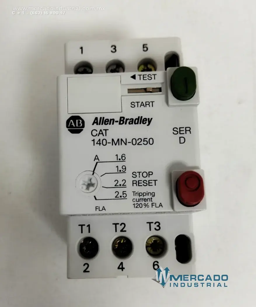 Relé de sobrecarga térmica 1.6 – 2.5 A modelo 140-MN-0250 marca ALLEN-BRADLEY - imagen 1