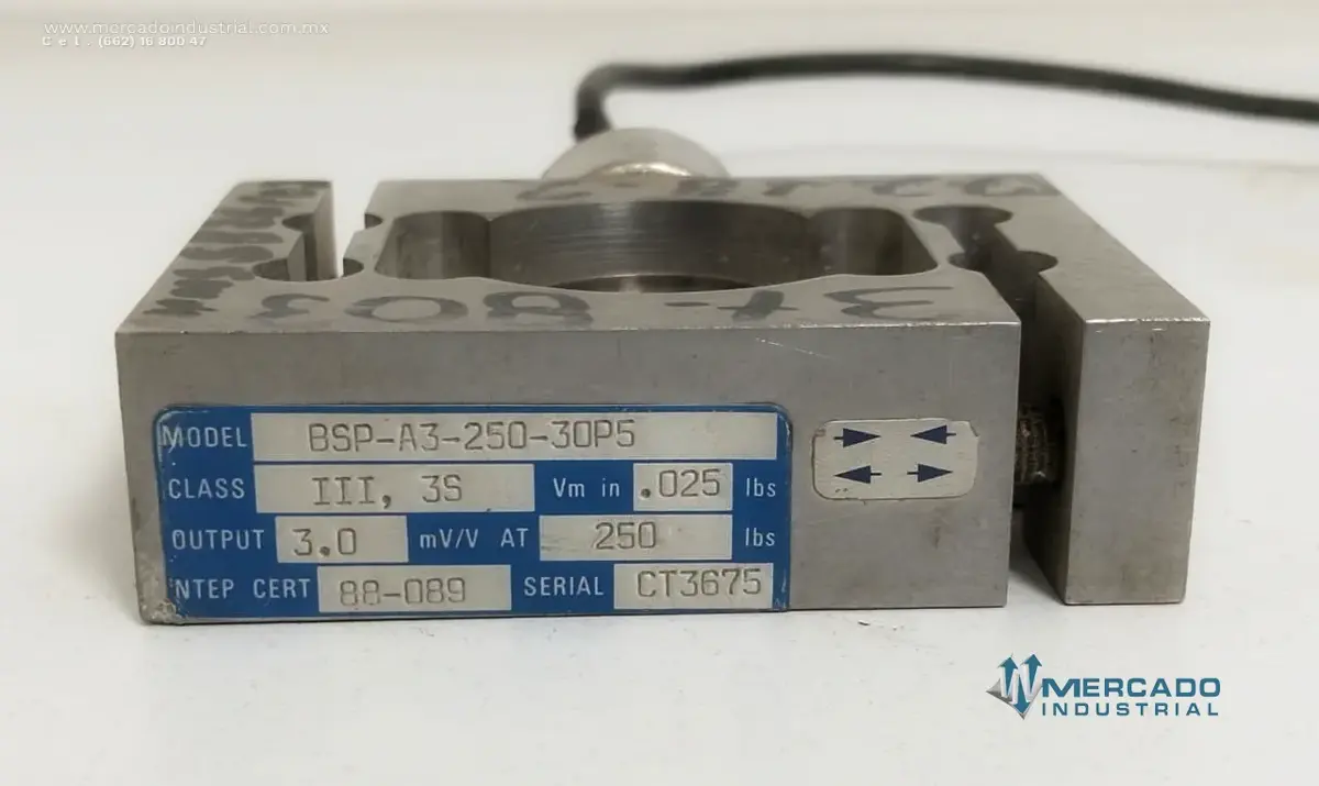 Sensor de peso 250 lb modelo HBM BSP-A3-250-30P5 MARCA REVERCE TRANSDUCER’S INC. - imagen 1