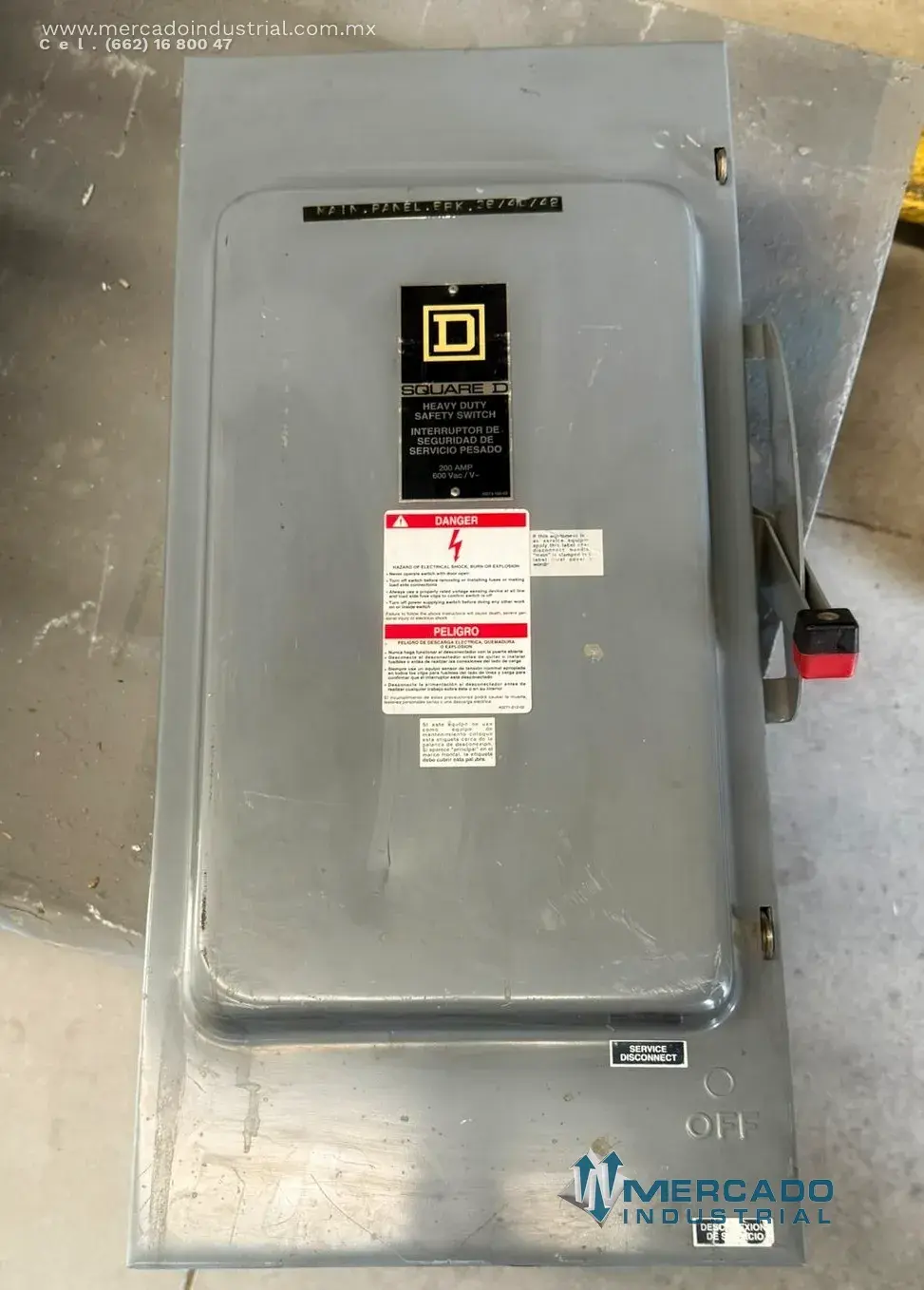 Interruptor de seguridad 200 AMP 600 V modelo H364 marca SQUARE D - imagen 1
