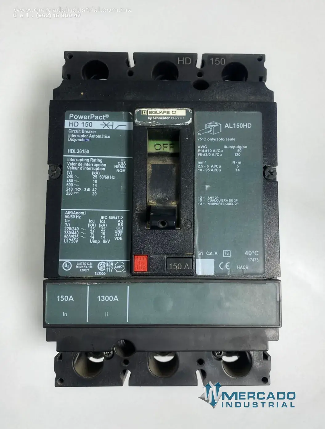 Interruptor automático 150 A 3 polos modelo HDL36150 marca Square D - imagen 1