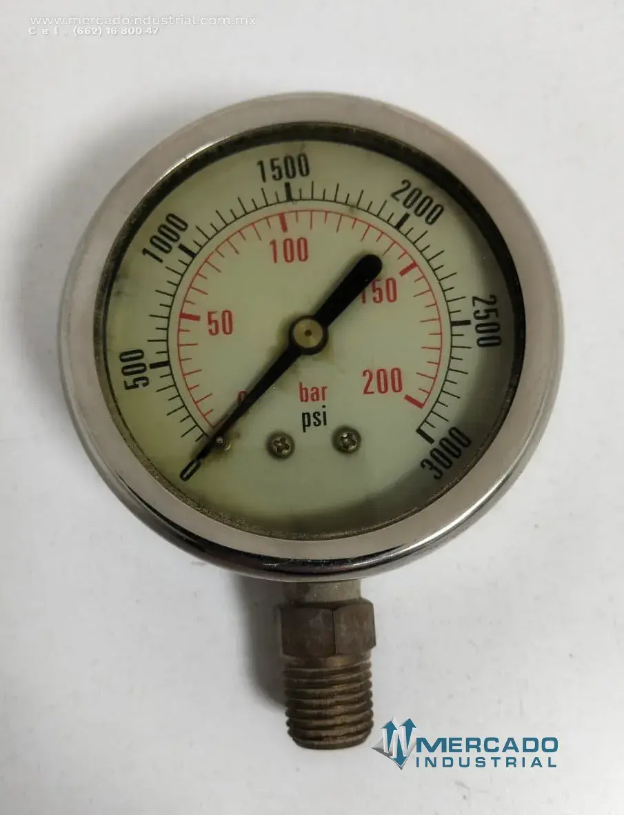 Manómetro de presión modelo 0–3000 PSI / 0–200 BAR - imagen 1