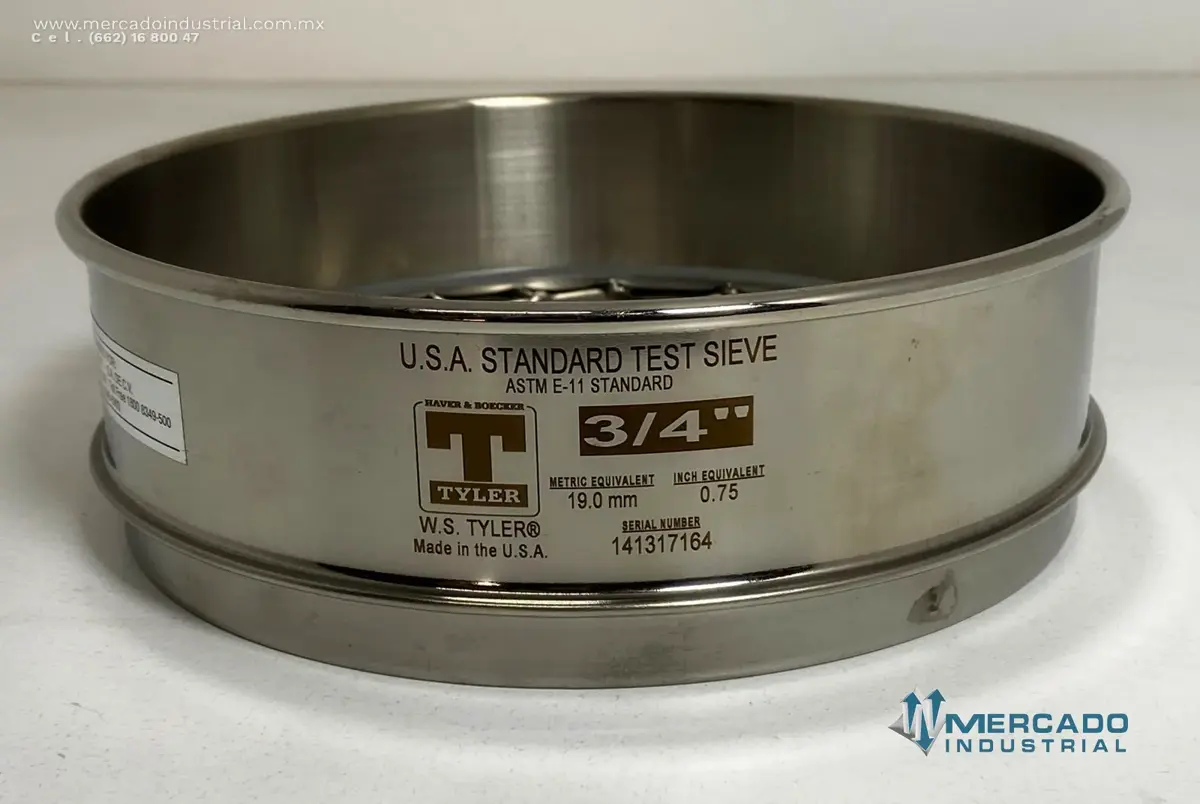 Tamiz para laboratorio malla 3/4" abertura 19.0 mm (0.75") marca W.S. TYLER - imagen 1