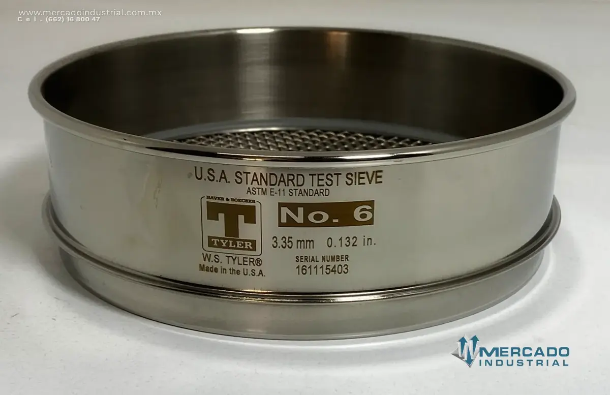 Tamiz para laboratorio malla #6 abertura 3.35 mm (0.132") marca W.S. TYLER - imagen 1