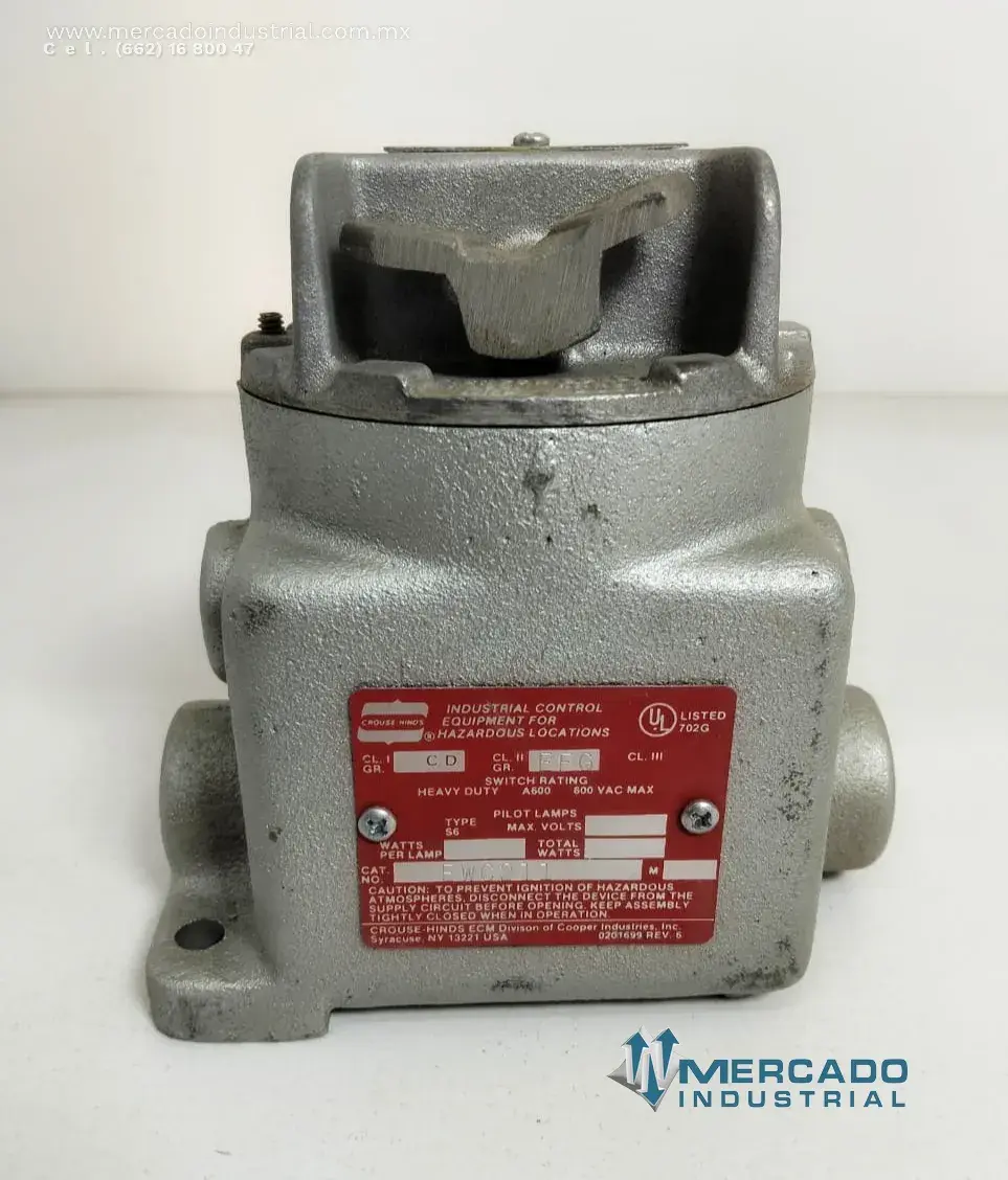 Interruptor industrial de arranque y paro 600 VAC modelo EWC211 marca CROUSE-HINDS - imagen 1