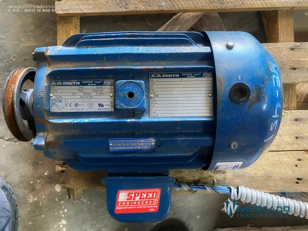 Motor eléctrico 3 HP 4 polos 1760 RPM marca A. O. SMITH - imagen 1