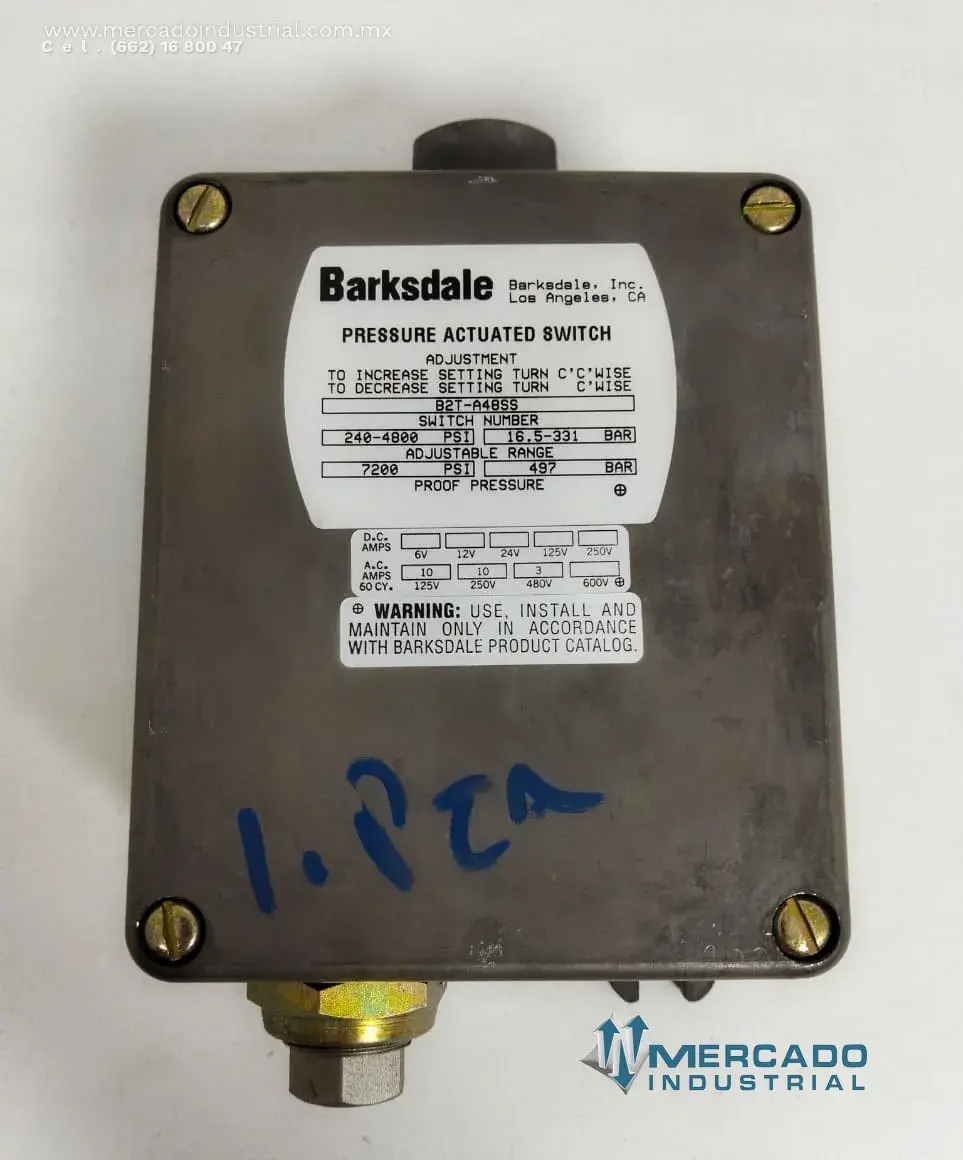 Interruptor de presión 240-4800 PSI parte B2T-A485S marca BARKSDALE - imagen 1