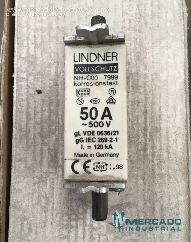 Fusible 50 AMP 500V modelo 7999.0507L marca LINDNER - imagen 1