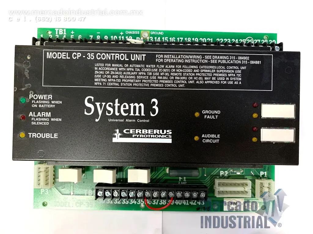 Pyrotronics Panel Panel de control 120/240 VCA modelo CP-35 marca CERBERUS PYROTRONICS ...